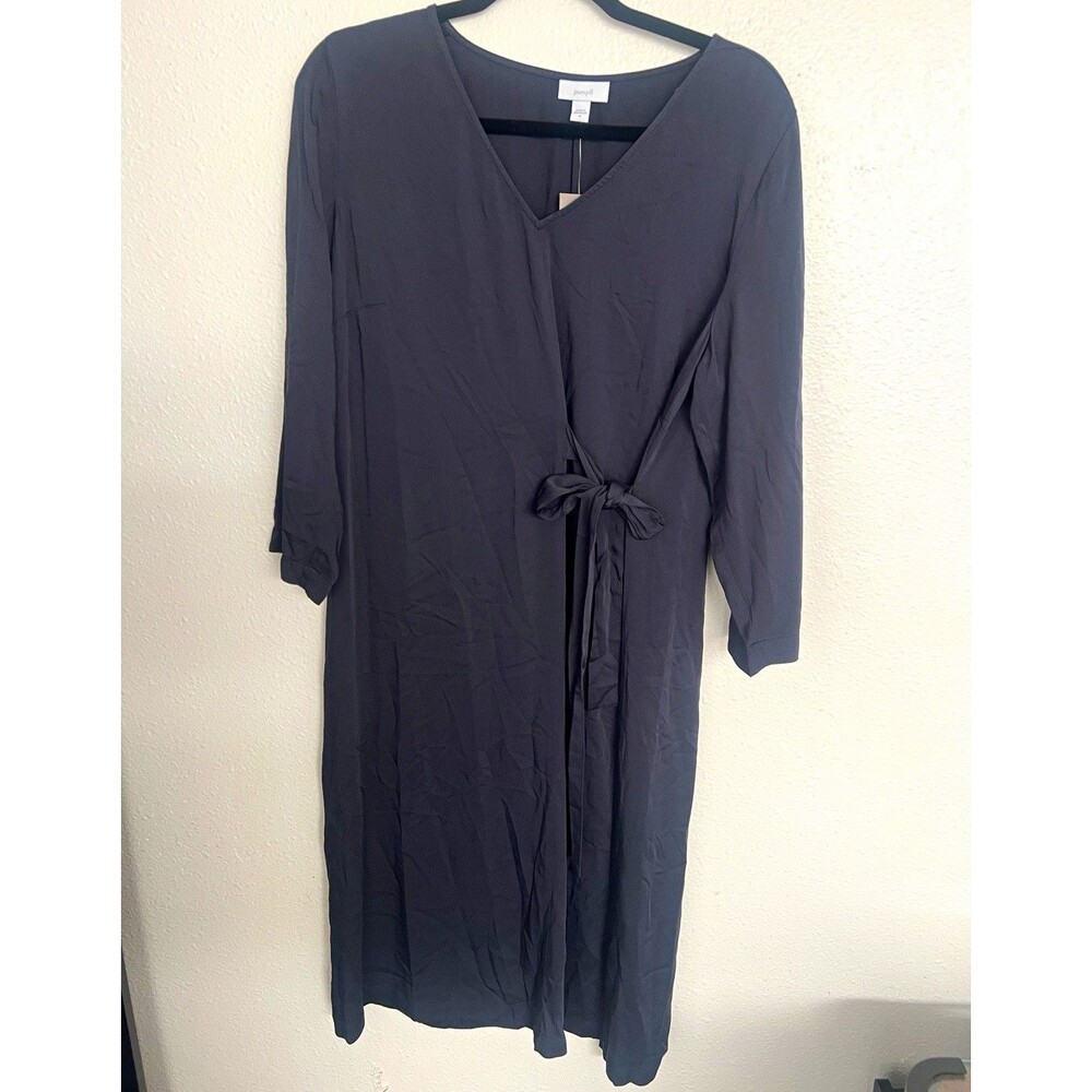 J. Jill Greystone Gray Solid Wrap Dress Women’s M 3/4 Sleeve V-Neck Tie Knee